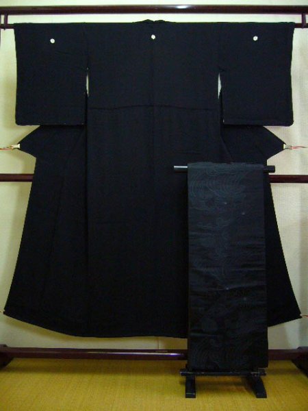 Photo1: Vintage Japanese KIMONO/OBI assorted set Black Silk (1)