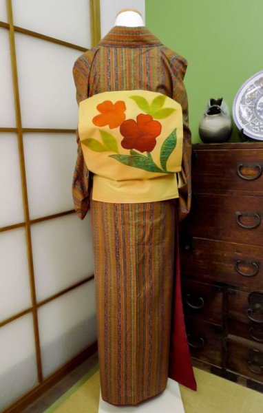 Photo4: CL0622A KOMON dyed (Grade B) and NAGOYA OBI sash (Grade B) (4)