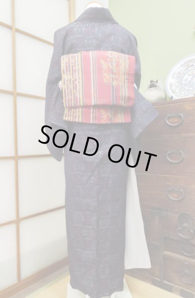 Photo6: CL0622E TSUMUGI pongee (Grade A) and FUKURO OBI sash (Grade A) (6)