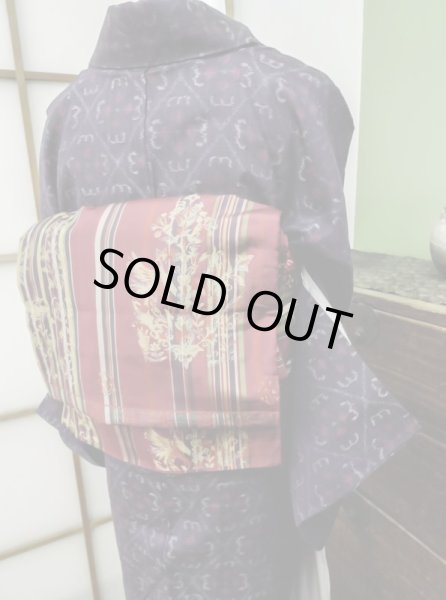 Photo9: CL0622E TSUMUGI pongee (Grade A) and FUKURO OBI sash (Grade A) (9)