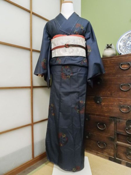 Photo1: CL1014D OSHIMA TSUMGI pongee (Grade A) and NAGOYA OBI sash (Grade B) (1)