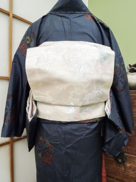 Photo7: CL1014D OSHIMA TSUMGI pongee (Grade A) and NAGOYA OBI sash (Grade B) (7)