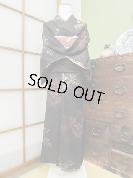 Photo2: CL1014G OSHIMA TSUMGI pongee (Grade B) and FUKURO OBI sash (Grade A) (2)