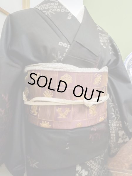 Photo5: CL1014G OSHIMA TSUMGI pongee (Grade B) and FUKURO OBI sash (Grade A) (5)