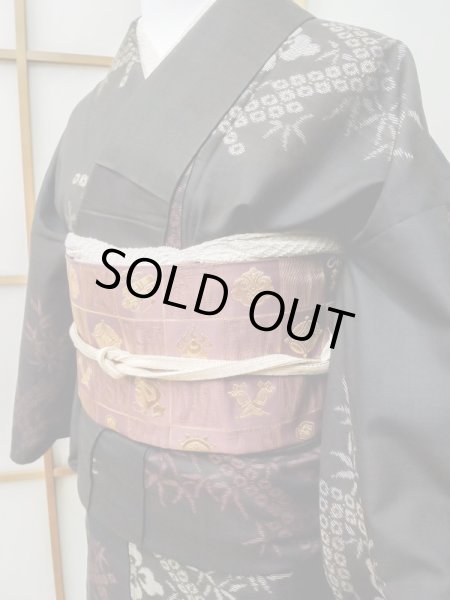 Photo6: CL1014G OSHIMA TSUMGI pongee (Grade B) and FUKURO OBI sash (Grade A) (6)