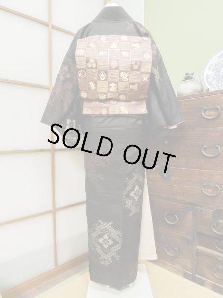 Photo7: CL1014G OSHIMA TSUMGI pongee (Grade B) and FUKURO OBI sash (Grade A) (7)