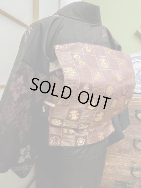 Photo9: CL1014G OSHIMA TSUMGI pongee (Grade B) and FUKURO OBI sash (Grade A) (9)