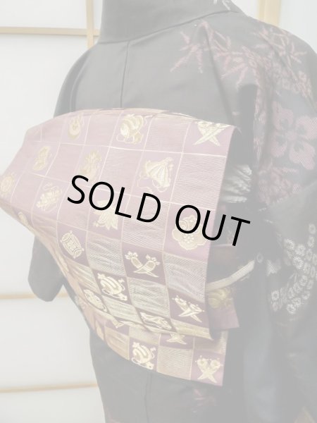 Photo10: CL1014G OSHIMA TSUMGI pongee (Grade B) and FUKURO OBI sash (Grade A) (10)