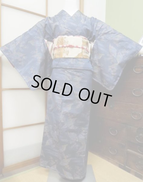 Photo1: CL1014M OSHIMA TSUMGI pongee (Grade B) and NAGOYA OBI sash (Grade C) (1)