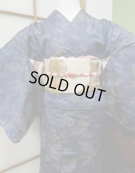 Photo3: CL1014M OSHIMA TSUMGI pongee (Grade B) and NAGOYA OBI sash (Grade C) (3)