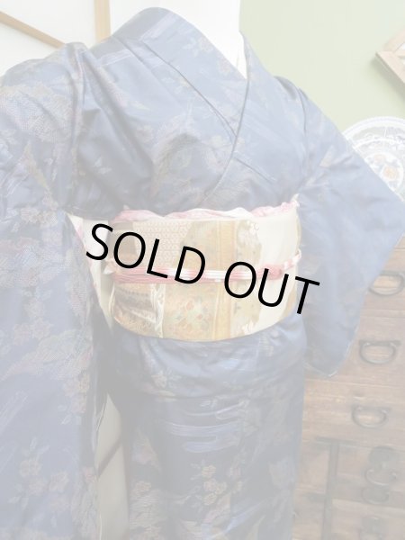 Photo4: CL1014M OSHIMA TSUMGI pongee (Grade B) and NAGOYA OBI sash (Grade C) (4)