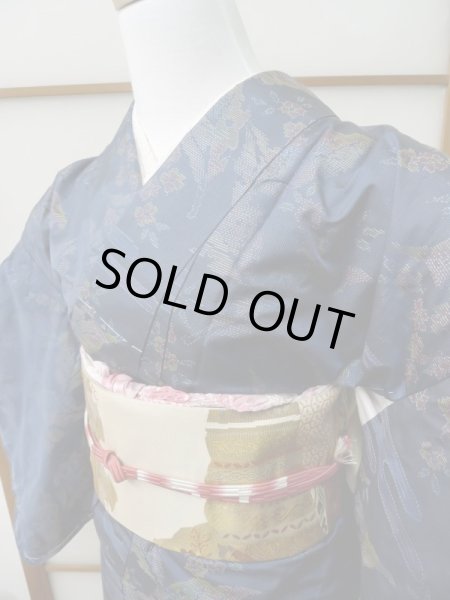 Photo5: CL1014M OSHIMA TSUMGI pongee (Grade B) and NAGOYA OBI sash (Grade C) (5)