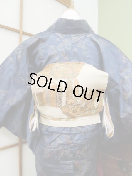 Photo6: CL1014M OSHIMA TSUMGI pongee (Grade B) and NAGOYA OBI sash (Grade C) (6)