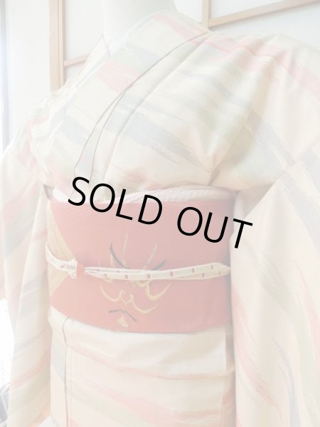Photo4: CN0201A TSUMUGI pongee (Grade A) and NAGOYA OBI sash (Grade B) (4)