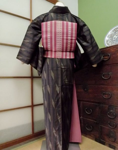 Photo2: CN0201E TSUMUGI pongee (Grade A) and NAGOYA OBI sash (Grade C) (2)