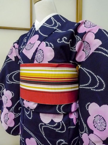 Photo4: CN0201F Pour Dyed Yukata (Grade B) and HANHABA OBI half width sash (Grade B) (4)