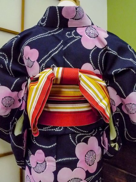 Photo5: CN0201F Pour Dyed Yukata (Grade B) and HANHABA OBI half width sash (Grade B) (5)