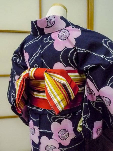 Photo6: CN0201F Pour Dyed Yukata (Grade B) and HANHABA OBI half width sash (Grade B) (6)
