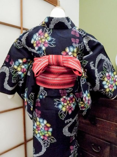Photo5: CN0201G Pour Dyed Yukata (Grade B) and HANHABA OBI half width sash (Grade B) (5)