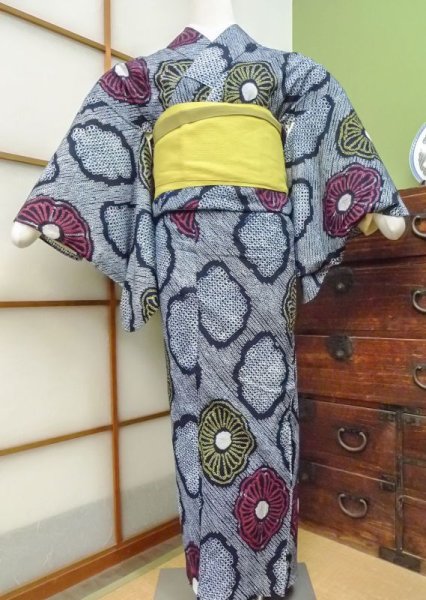 Photo1: CN0201I YUKATA summer(made in Japan) (Grade A) and HANHABA OBI half width sash (Grade A) (1)