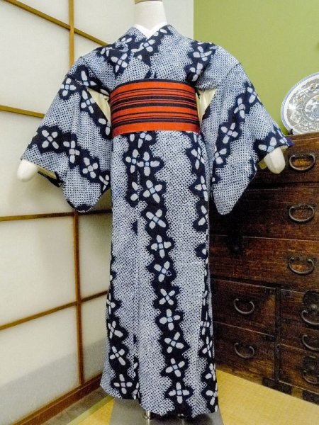 Photo1: CN0201J YUKATA summer(made in Japan) (Grade B) and HANHABA OBI half width sash (Grade C) (1)