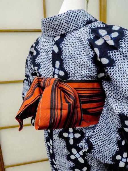 Photo6: CN0201J YUKATA summer(made in Japan) (Grade B) and HANHABA OBI half width sash (Grade C) (6)