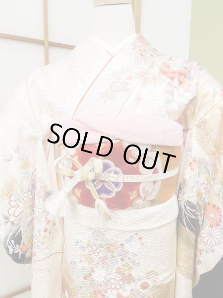 Photo3: CN0201K FURISODE long-sleeved (Grade A) and FUKURO OBI sash (Grade B) (3)