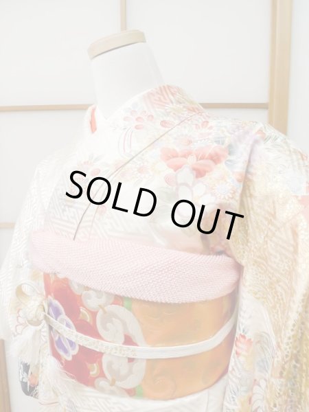 Photo4: CN0201K FURISODE long-sleeved (Grade A) and FUKURO OBI sash (Grade B) (4)