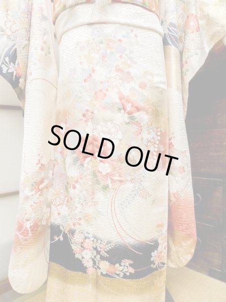 Photo6: CN0201K FURISODE long-sleeved (Grade A) and FUKURO OBI sash (Grade B) (6)