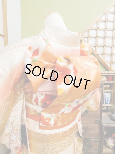 Photo9: CN0201K FURISODE long-sleeved (Grade A) and FUKURO OBI sash (Grade B) (9)