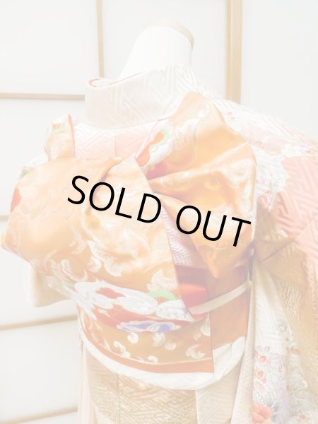 Photo10: CN0201K FURISODE long-sleeved (Grade A) and FUKURO OBI sash (Grade B) (10)