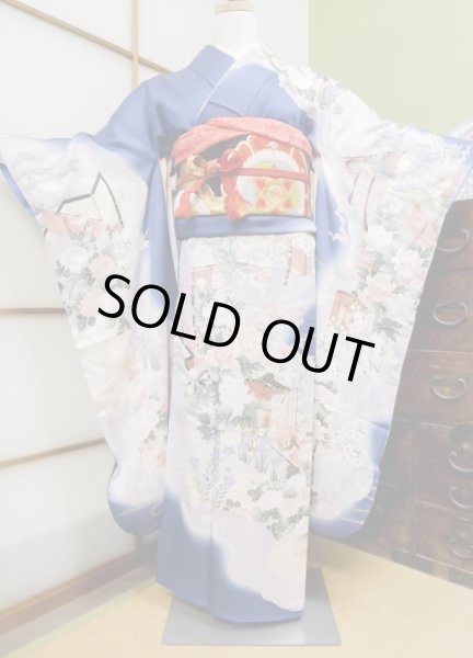 Photo1: CN0201L FURISODE long-sleeved (Grade C) and FUKURO OBI sash (Grade A) (1)