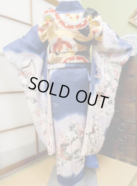 Photo2: CN0201L FURISODE long-sleeved (Grade C) and FUKURO OBI sash (Grade A) (2)