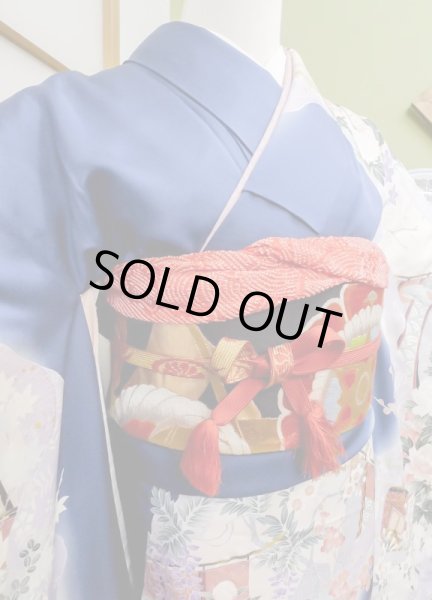 Photo5: CN0201L FURISODE long-sleeved (Grade C) and FUKURO OBI sash (Grade A) (5)