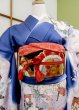 Photo6: CN0201L FURISODE long-sleeved (Grade C) and FUKURO OBI sash (Grade A) (6)