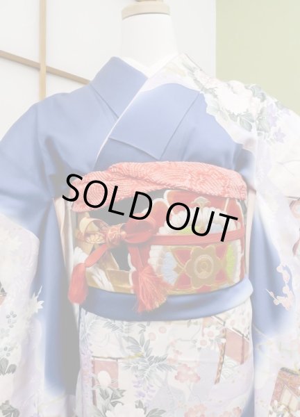 Photo6: CN0201L FURISODE long-sleeved (Grade C) and FUKURO OBI sash (Grade A) (6)
