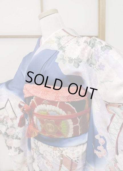 Photo7: CN0201L FURISODE long-sleeved (Grade C) and FUKURO OBI sash (Grade A) (7)