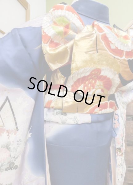 Photo9: CN0201L FURISODE long-sleeved (Grade C) and FUKURO OBI sash (Grade A) (9)