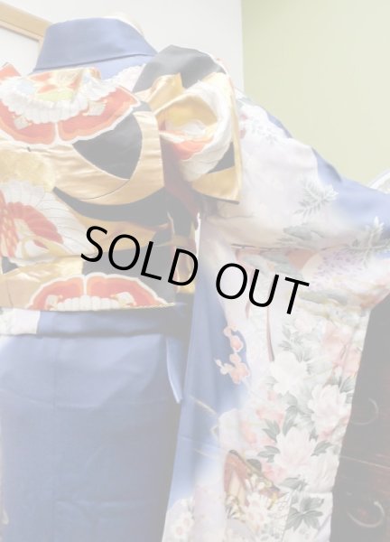 Photo11: CN0201L FURISODE long-sleeved (Grade C) and FUKURO OBI sash (Grade A) (11)