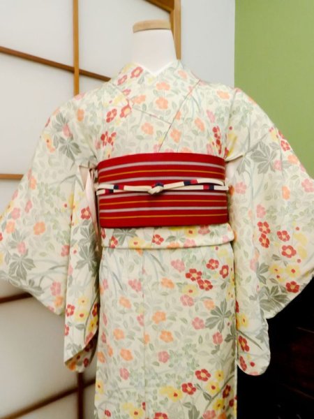 Photo3: CN0726B KOMON dyed (Grade A) and HANHABA OBI half width sash (Grade A) (3)