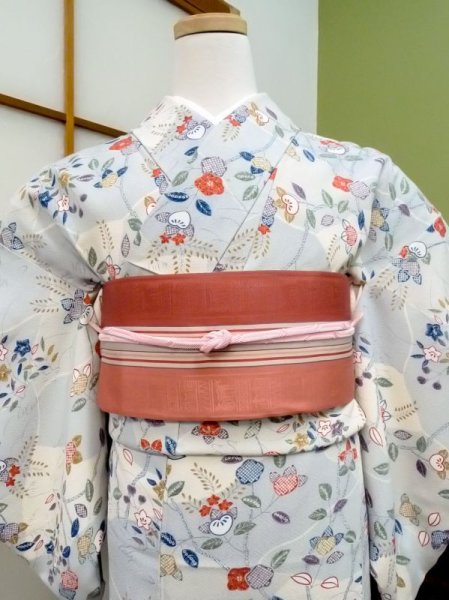 Photo2: CN0726E KOMON dyed (Grade C) and HANHABA OBI half width sash (Grade C) (2)