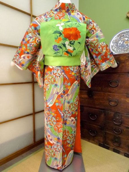 Photo4: CN0726H KOMON dyed (Grade A) and NAGOYA OBI sash (Grade A) (4)