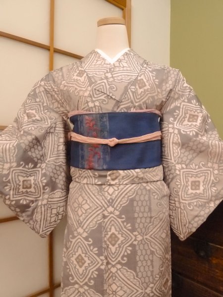 Photo2: CO0221E TSUMUGI pongee (Grade B) and NAGOYA OBI sash (Grade A) (2)