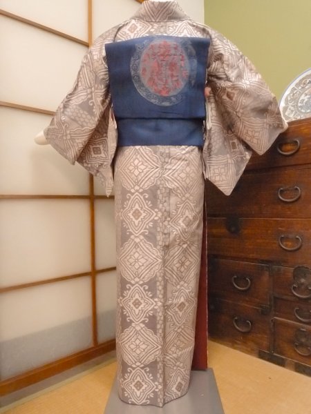 Photo4: CO0221E TSUMUGI pongee (Grade B) and NAGOYA OBI sash (Grade A) (4)