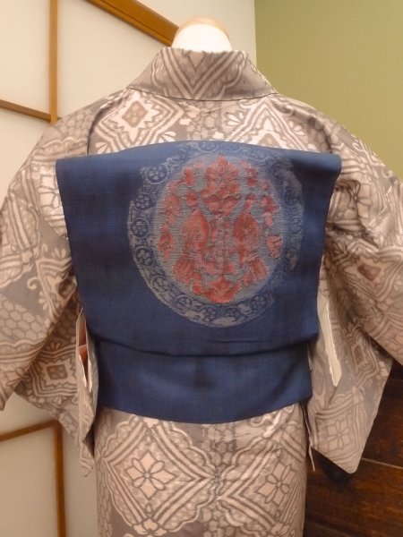 Photo5: CO0221E TSUMUGI pongee (Grade B) and NAGOYA OBI sash (Grade A) (5)