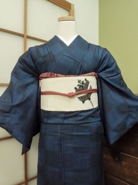 Photo2: CO0221F TSUMUGI pongee (Grade B) and FUKURO OBI sash (Grade C) (2)