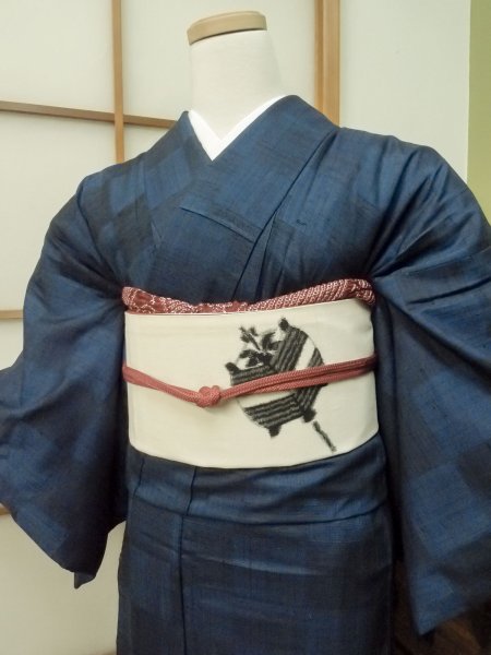 Photo3: CO0221F TSUMUGI pongee (Grade B) and FUKURO OBI sash (Grade C) (3)