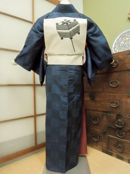 Photo4: CO0221F TSUMUGI pongee (Grade B) and FUKURO OBI sash (Grade C) (4)