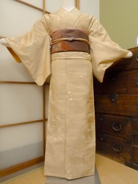 Photo1: CO0221G TSUMUGI pongee (Grade B) and FUKURO OBI sash (Grade A) (1)