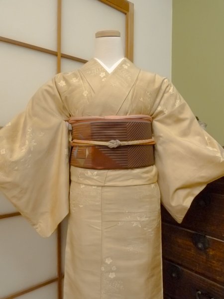Photo2: CO0221G TSUMUGI pongee (Grade B) and FUKURO OBI sash (Grade A) (2)